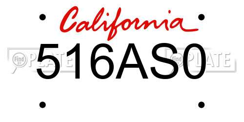 516AS0 California License Plate