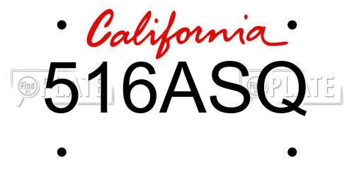 516ASQ California License Plate