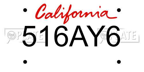 516AY6 California License Plate