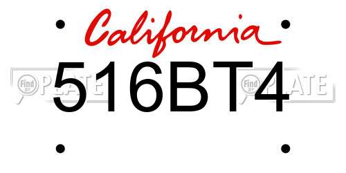 516BT4 California License Plate