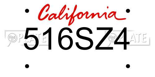 516SZ4 California License Plate