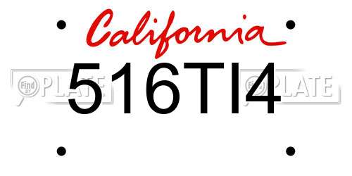 516TI4 California License Plate