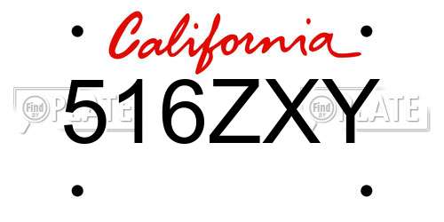 516ZXY California License Plate