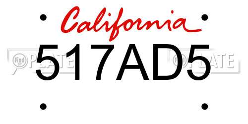 517AD5 California License Plate
