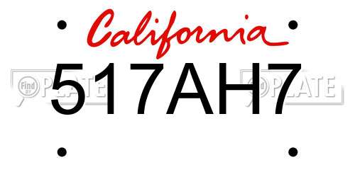517AH7 California License Plate