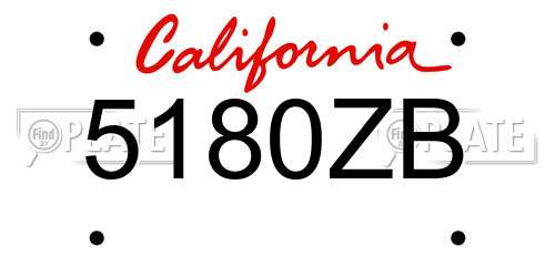 5180ZB California License Plate