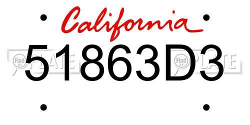 51863D3 California License Plate