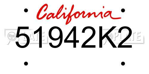 51942K2 California License Plate