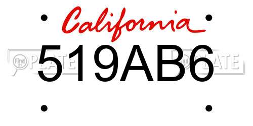 519AB6 California License Plate