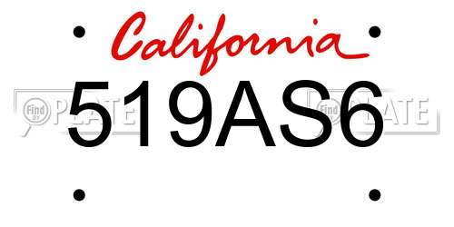 519AS6 California License Plate
