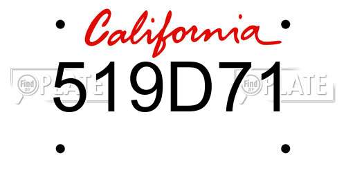 519D71 California License Plate
