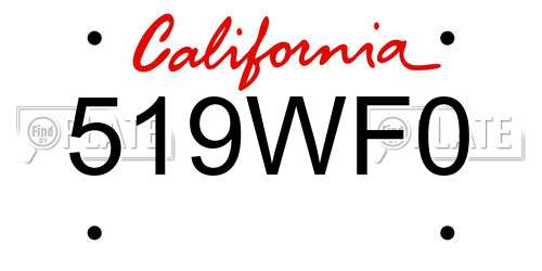 519WF0 California License Plate