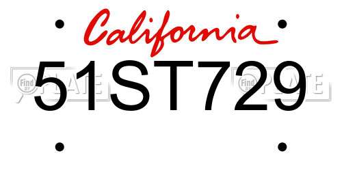 51ST729 California License Plate