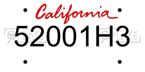 52001H3 California License Plate