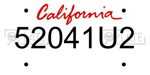 52041U2 California License Plate