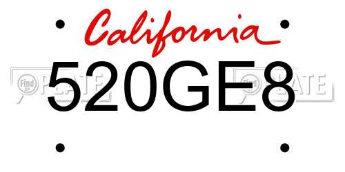 520GE8 California License Plate