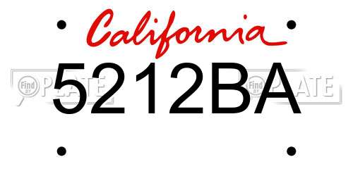 5212BA California License Plate