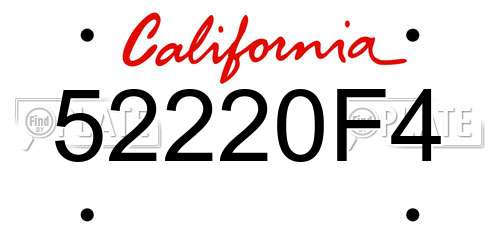 52220F4 California License Plate