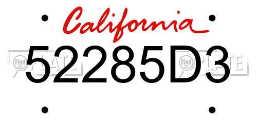 52285D3 California License Plate