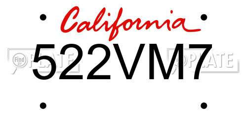 522VM7 California License Plate