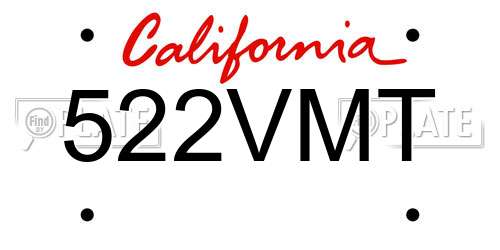 522VMT California License Plate