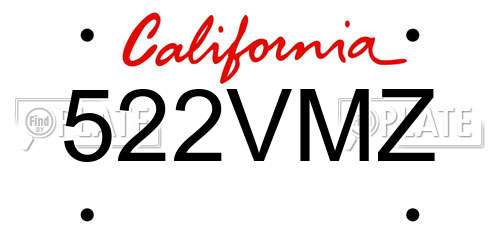 522VMZ California License Plate