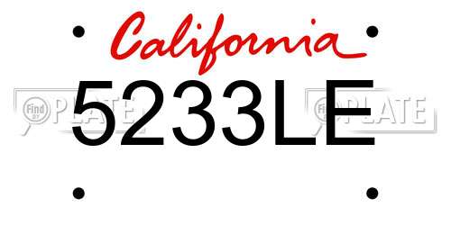 5233LE California License Plate