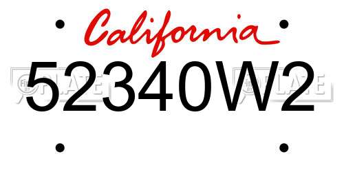 52340W2 California License Plate