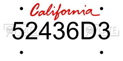 52436D3 California License Plate