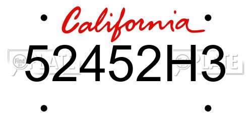 52452H3 California License Plate