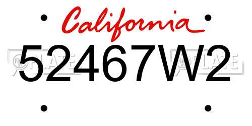 52467W2 California License Plate