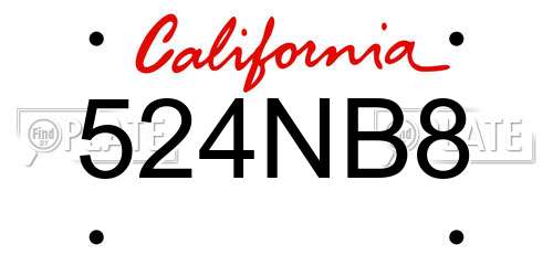 524NB8 California License Plate