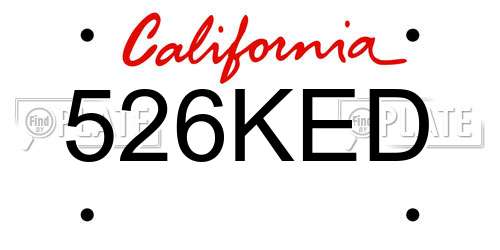 526KED California License Plate