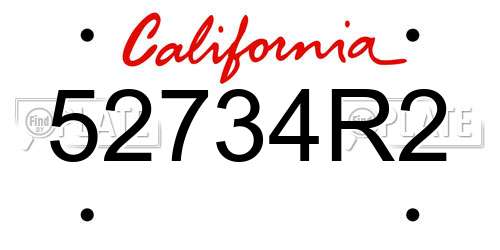 52734R2 California License Plate