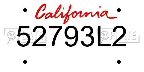 52793L2 California License Plate