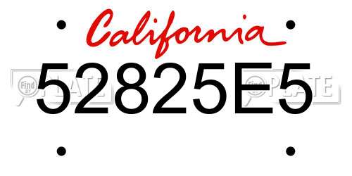 52825E5 California License Plate