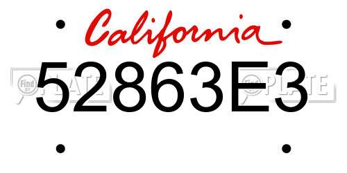 52863E3 California License Plate