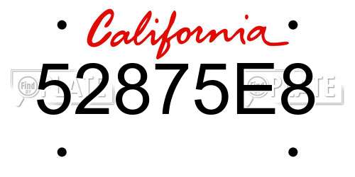 52875E8 California License Plate