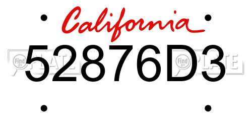 52876D3 California License Plate