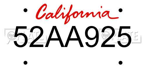 52AA925 California License Plate