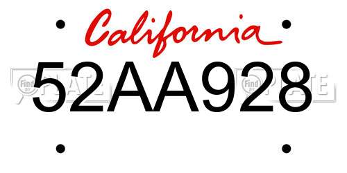52AA928 California License Plate