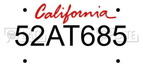 52AT685 California License Plate