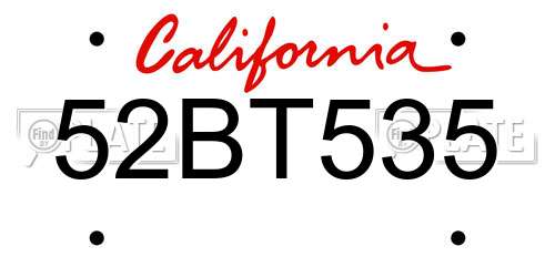 52BT535 California License Plate