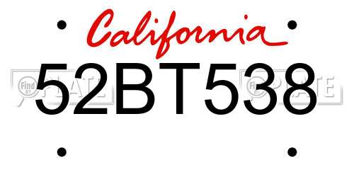 52BT538 California License Plate