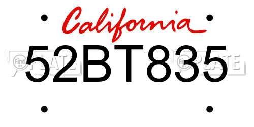 52BT835 California License Plate