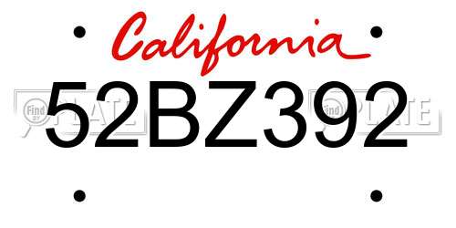 52BZ392 California License Plate