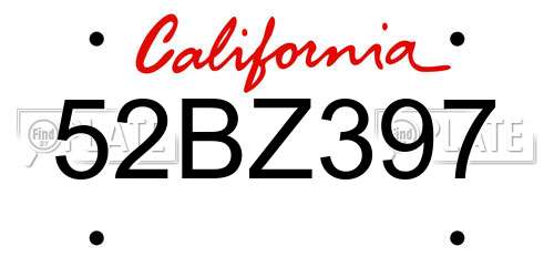 52BZ397 California License Plate