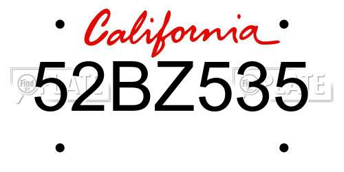 52BZ535 California License Plate