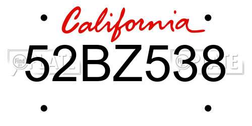 52BZ538 California License Plate