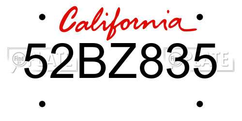 52BZ835 California License Plate